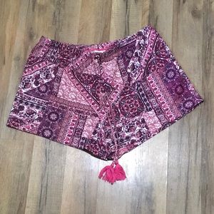 Bobbie Brooks | Pink & Purple Colorful Patterned Drawstring Shorts | Sz M